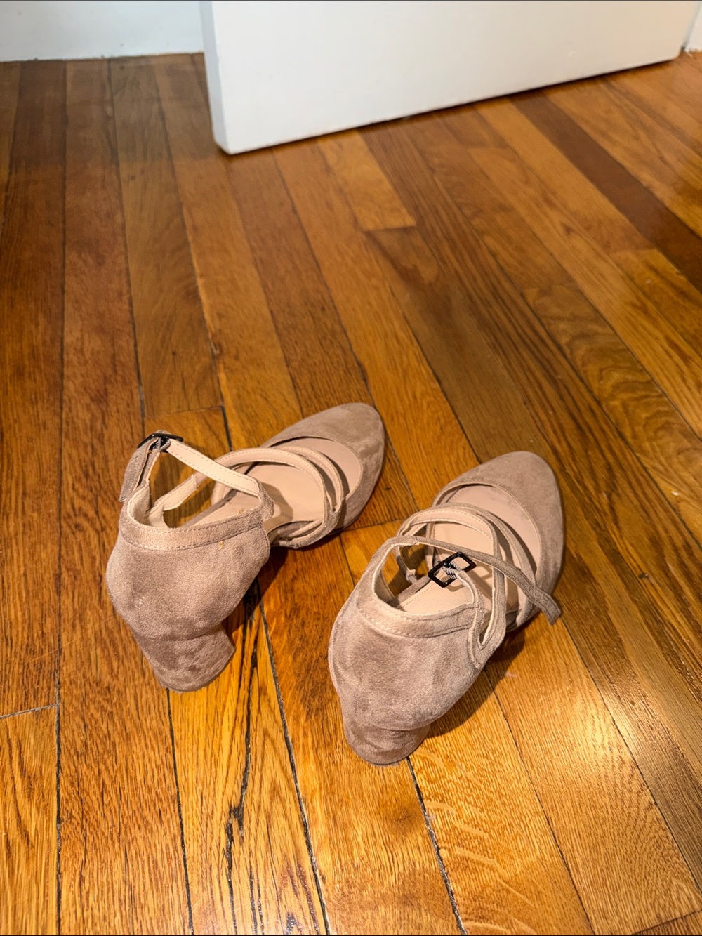 Xappeal Taupe Suede Strappy Block Heel Pumps